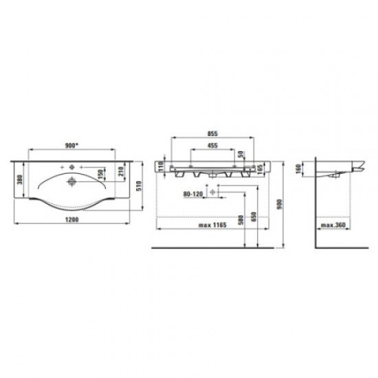 Раковина Laufen Palace 120 см без отверстий для смесителя 8.1270.4.000.109.1 Hanex