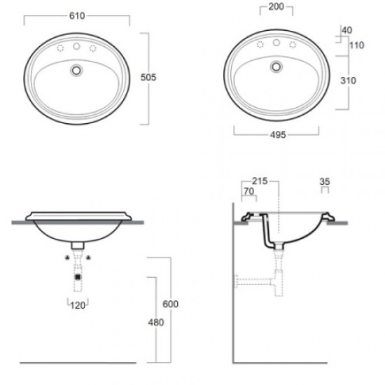 Раковина Simas Arcade 61 см черная, с 1 отверстием под смеситель AR 859 NE Hanex