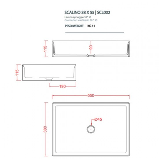 Раковина ArtCeram Scalino 55 см белый матовый SCL002 05 00 bi matt Hanex