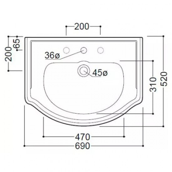 Раковина Kerasan Retro 69 см без отверстия под смеситель 104601*0 Hanex