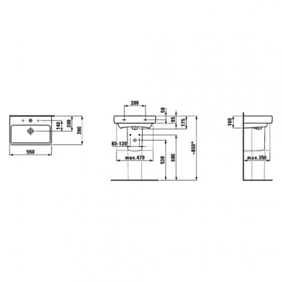 Раковина Laufen Pro S 55 см без отверстия для смесителя 8.1895.8.000.109.1