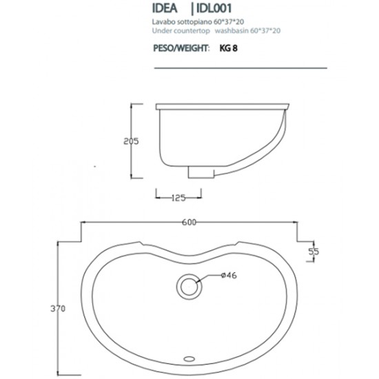 Раковина, цвет белый, ArtCeram Idea IDL001 01 00