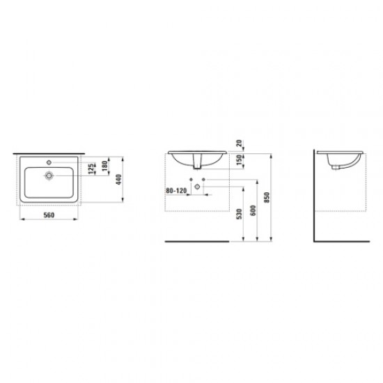 Раковина Laufen Pro 56 см с 3 отверстиями для смесителя 8.1396.1.000.108.1