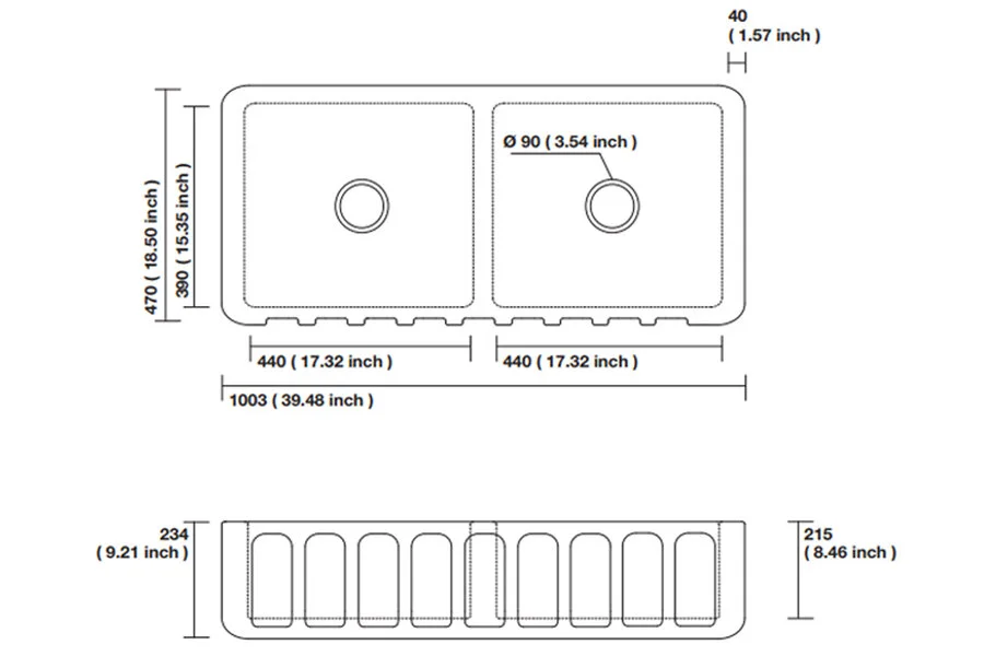 Мойка для кухни Kerasan Hannah 100 см двойная 545101