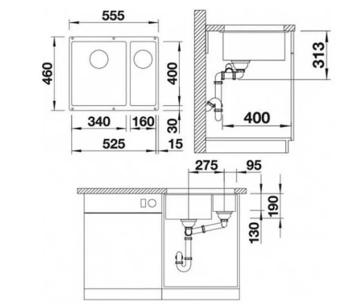 Мойка для кухни Blanco Rotan 340/160-U 55 см белый 523078
