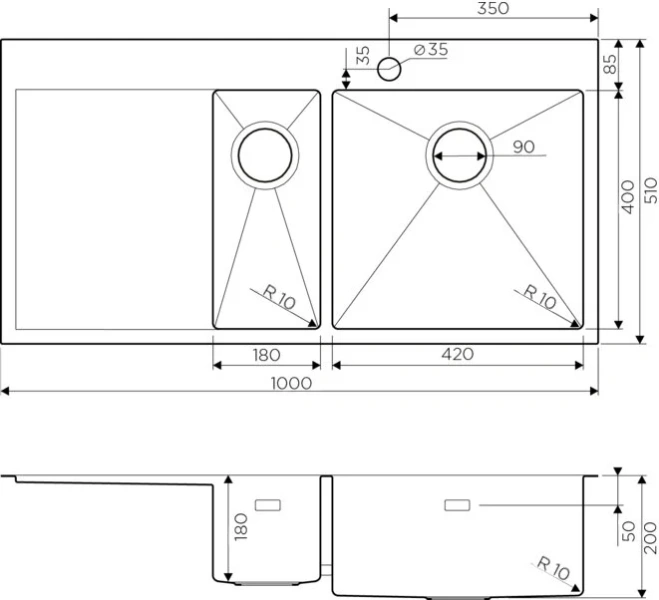 Мойка для кухни Omoikiri Akisame 100-2-IN-R 100 см нержавеющая сталь чаша справа 4973547