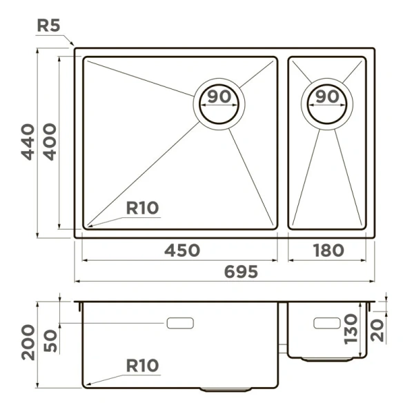 Мойка для кухни Omoikiri Taki 69-2-U/IF-IN 499 69 см нержавеющая сталь