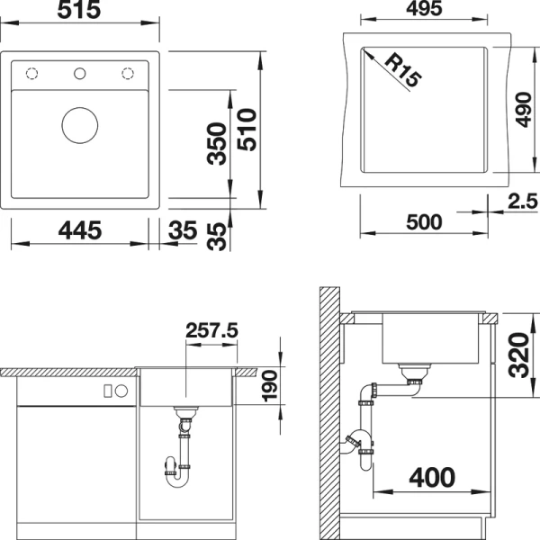 Мойка для кухни Blanco Dalago 5 51.5 см черная 525871