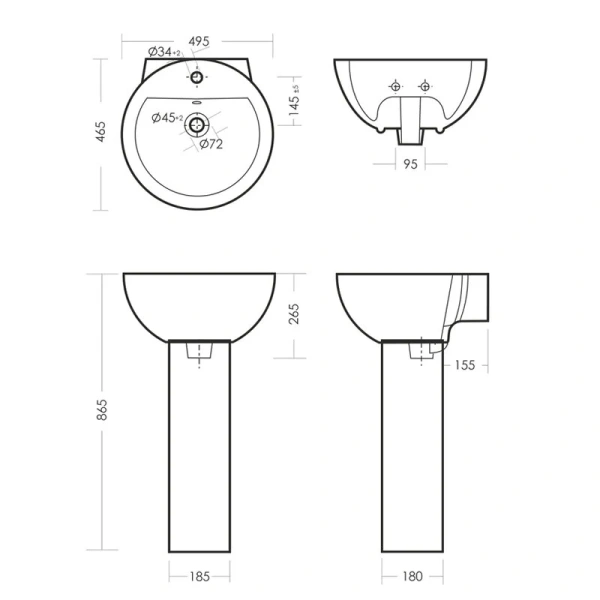 Раковина Sanita Luxe Art 50 см фарфор WB.PD/Art/50-C/WHT.G/S1