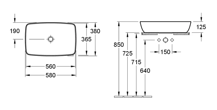 Раковина Villeroy & Boch Artis 58 см накладная, без покрытия CeramicPlus 41725801