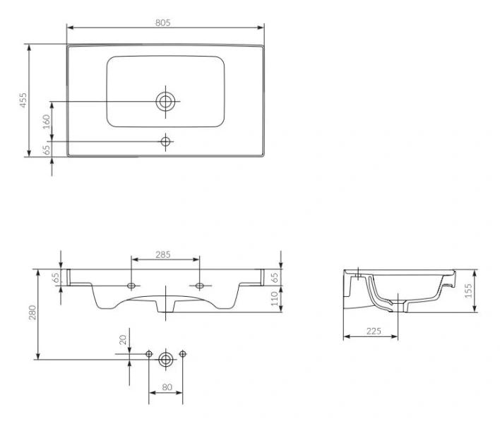 Раковина Cersanit Crea 80 см белая P-UM-CRE80/1