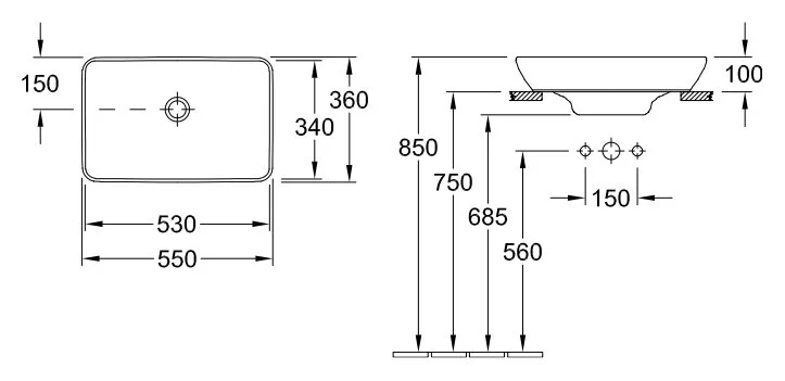 Раковина Villeroy & Boch Venticello 411355 55 см на столешницу