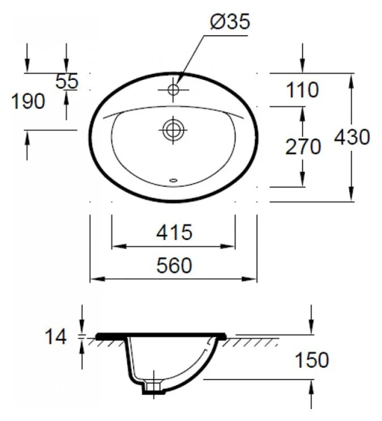 Раковина Jacob Delafon Odeon 56 см встраиваемая, белая E4155-00