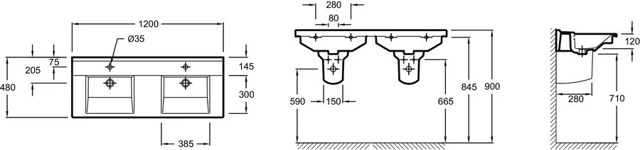 Раковина подвесная Jacob Delafon Struktura 120 см двойная, белая EXF112-00
