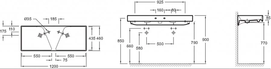 Раковина Jacob Delafon Rythmik 120 см двойная, белая EXM112-Z-00