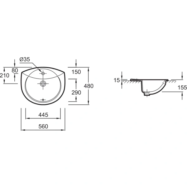 Раковина Jacob Delafon Odeon 56 см встраиваемая E1061-00
