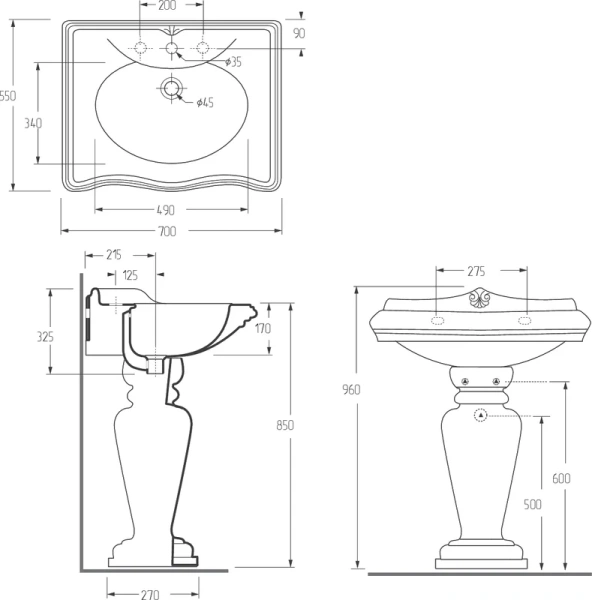 Раковина Migliore Impero 20787 70 см керамическая