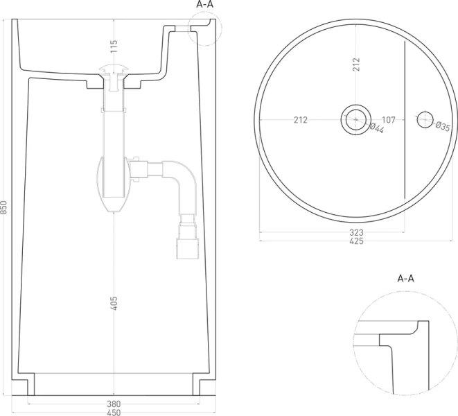 Раковина напольная Salini Armonia Top 01 45 см белая матовая 130124M