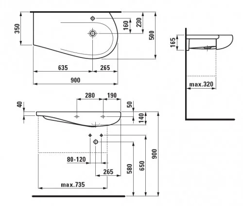 Раковина Laufen Ilbagnoalessi One 90 см белая правая 8.1497.5.400.104.1
