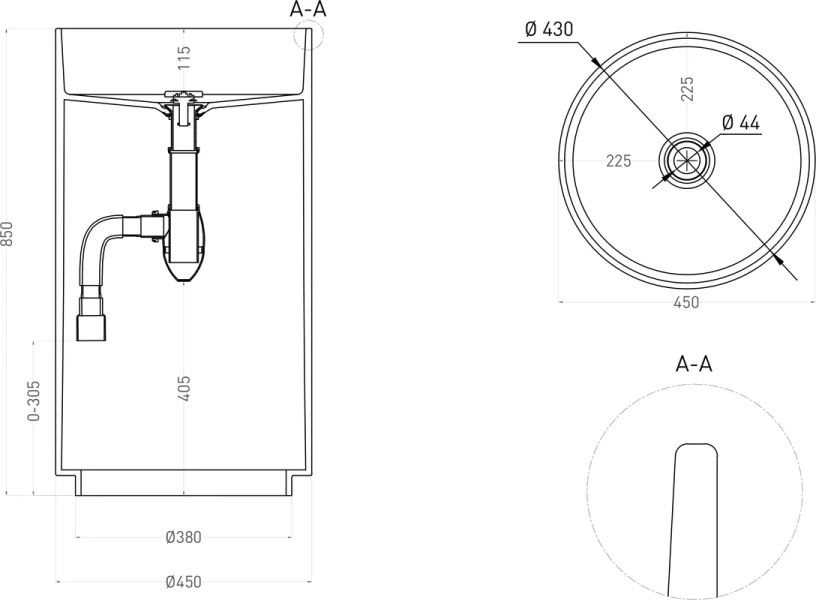 Раковина напольная Salini Armonia 201 45 см глянцевая 130111G