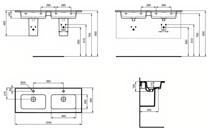 Раковина Ideal Standard Strada II 124 см Vanity белая T300501