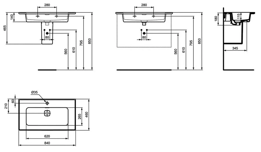 Раковина Ideal Standard Strada II 84 см прямоугольная T300301
