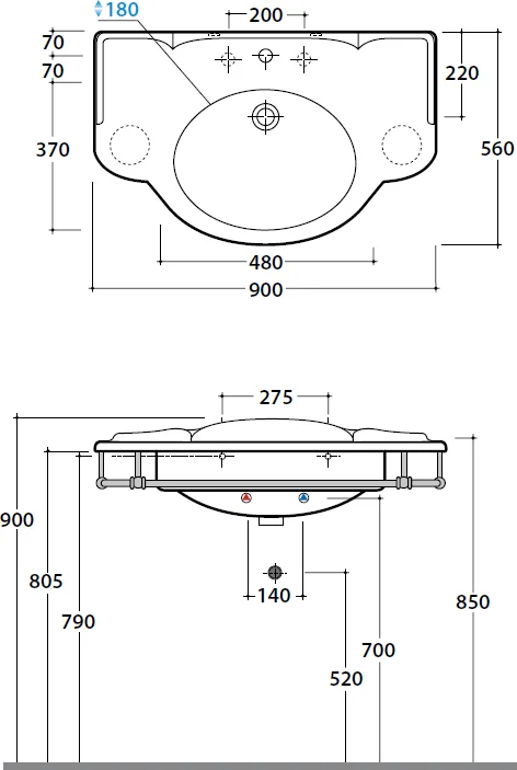 Раковина Globo Paestum 90 см белая PA056.BI*1