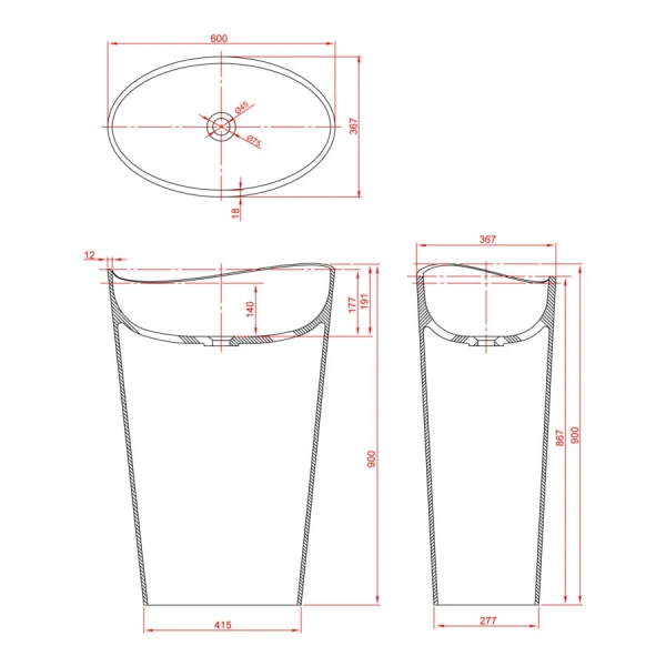 Раковина напольная Montebianco Onda Grande 60 см белая 13008