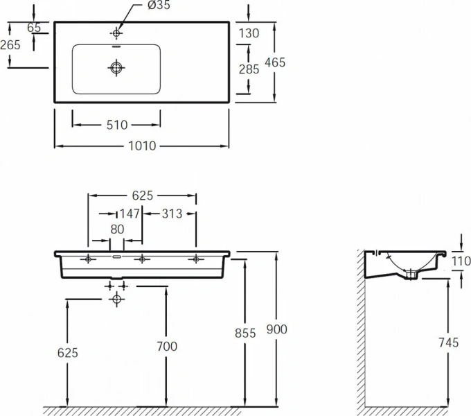Раковина Jacob Delafon Vox 101 см подвесная EXAC112-00