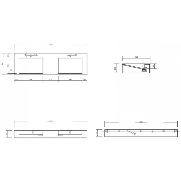 Раковина Abber Stein 152 см двойная AS2643-1.5