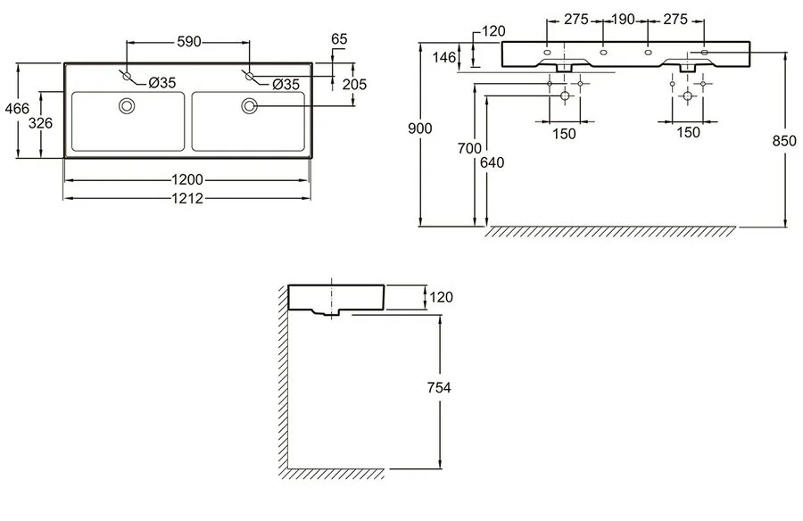 Раковина Jacob Delafon Vivienne 120 см двойная EXBL112-00
