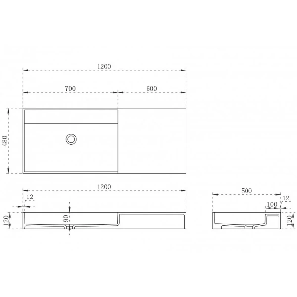 Раковина Abber Stein 120 см белая матовая AS2628