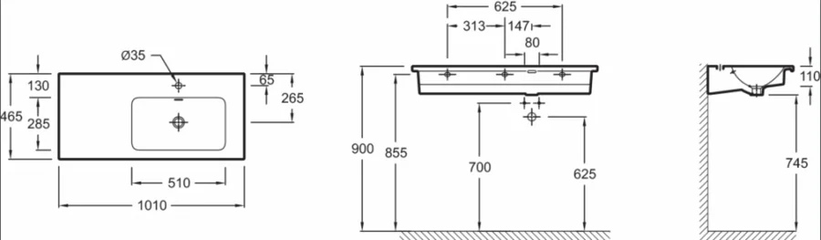 Раковина Jacob Delafon Vox 101 см подвесная с левым крылом EXAD112-00