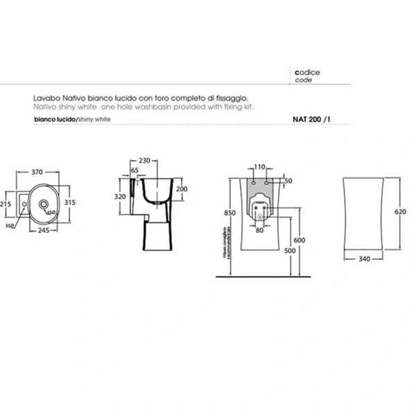 Раковина Azzurra Nativo 35 см овальная LALS035370NM/(NAT200/1 bi)*1