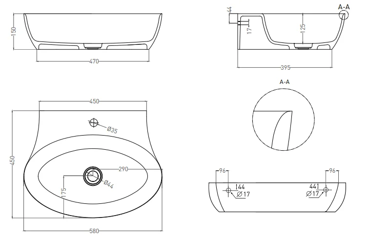 Раковина Salini Alda Wall 01 60 см белый матовый 140321M