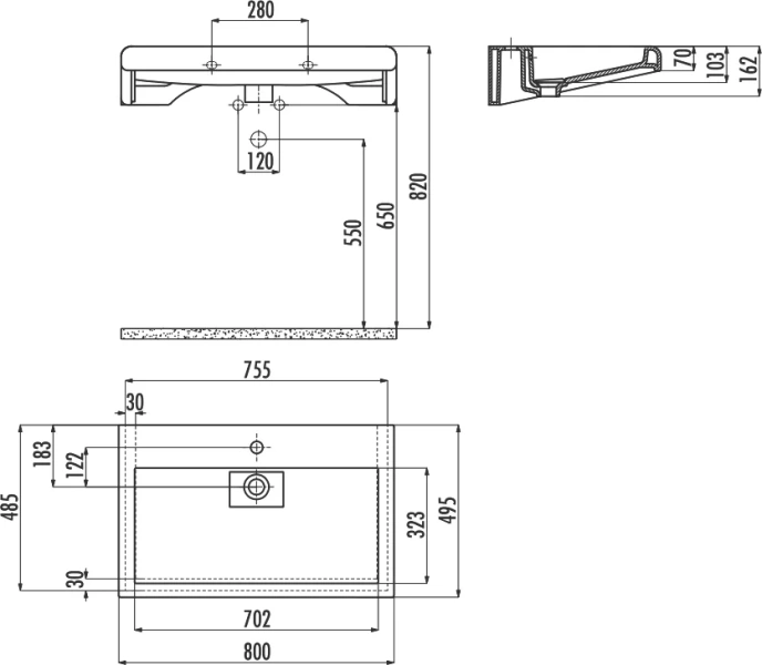 Раковина Creavit Epic 80 см базальт EP080-00BM00E-0000
