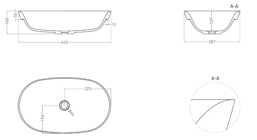 Раковина Salini Marea 01 65 см белая матовая 1802201M