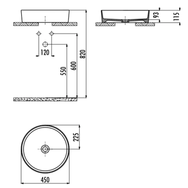 Раковина Creavit Loop 45 см на столешницу антрацит LP145-00AM00E-0000