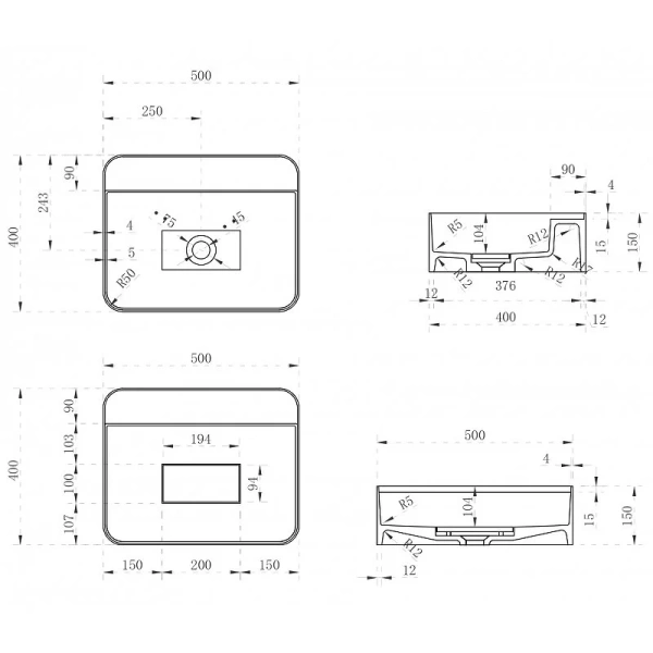 Раковина Abber Stein 50 см белая матовая AS2626