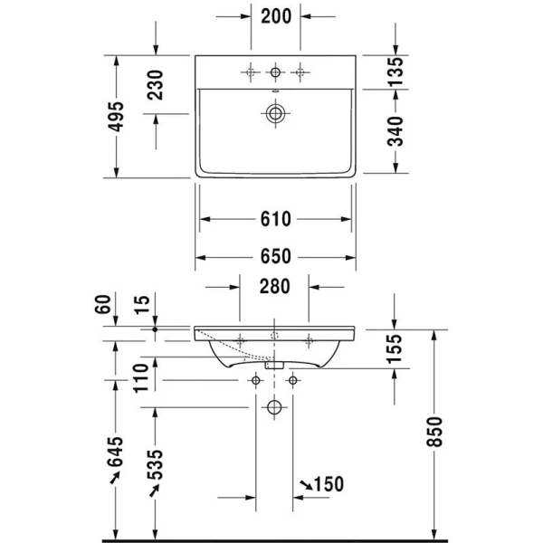 Раковина встраиваемая Duravit P3 Comforts 233265