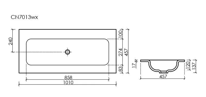 Раковина Ceramica Nova Grace 101 см черная без отверстия под смеситель CN7013MBwx