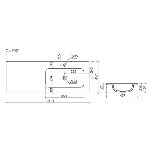 Раковина Ceramica Nova Grace 121 см правая CN7021