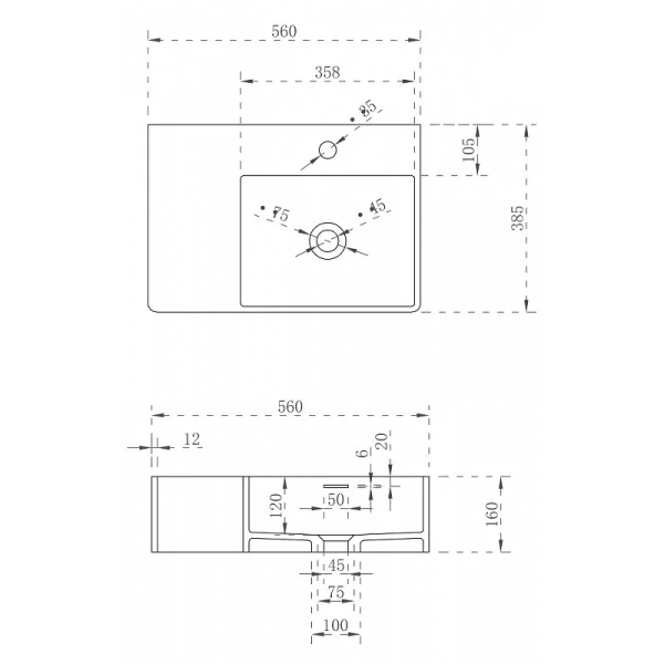 Раковина Abber Stein AS2644 56 см белая матовая