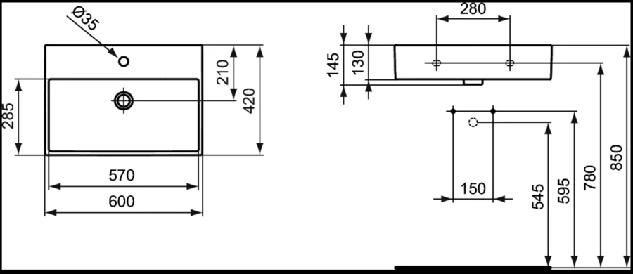 Раковина Ideal Standard Strada 60 см с отверстием под смеситель K077801