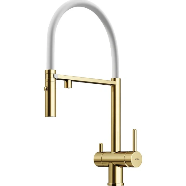 Смеситель для питьевой воды Sancos Imola брашированное золото/белый SC4010BG Hanex