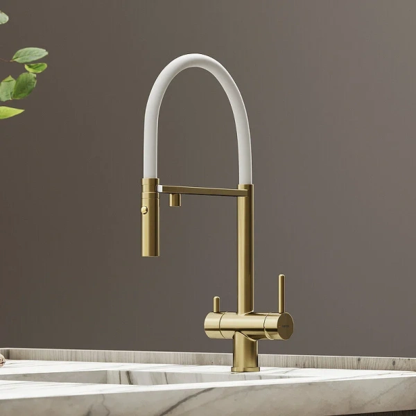 Смеситель для питьевой воды Sancos Imola брашированное золото/белый SC4010BG Hanex