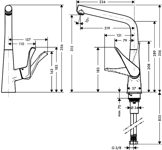 Смеситель для кухни Hansgrohe Metris 14822 однорычажный Hanex