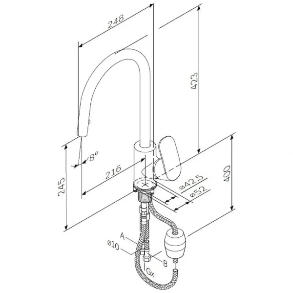 Смеситель для кухни AM.PM Like с вытяжным изливом хром F8012000 Hanex