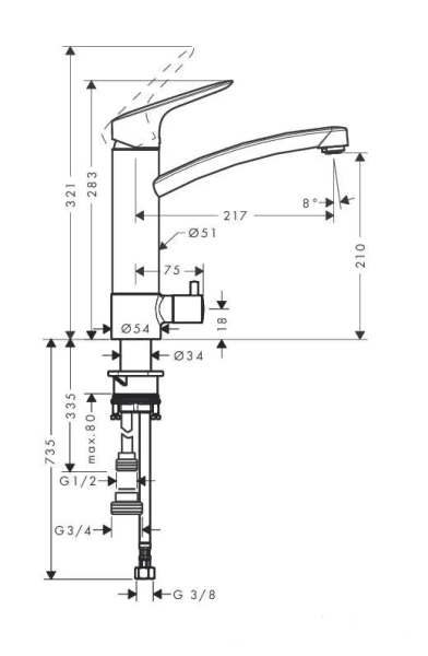 Смеситель для кухни Hansgrohe Logis хром 71834000 Hanex