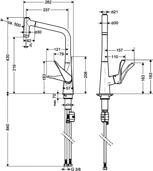 Смеситель для кухни Hansgrohe Metris 14820 с выдвижным изливом Hanex